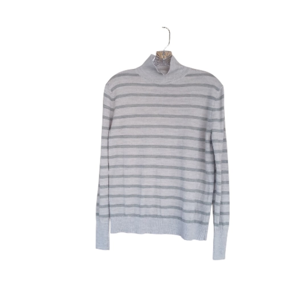 Banana Republic Factory Gray Striped Merino Wool Mock Neck Sweater Small